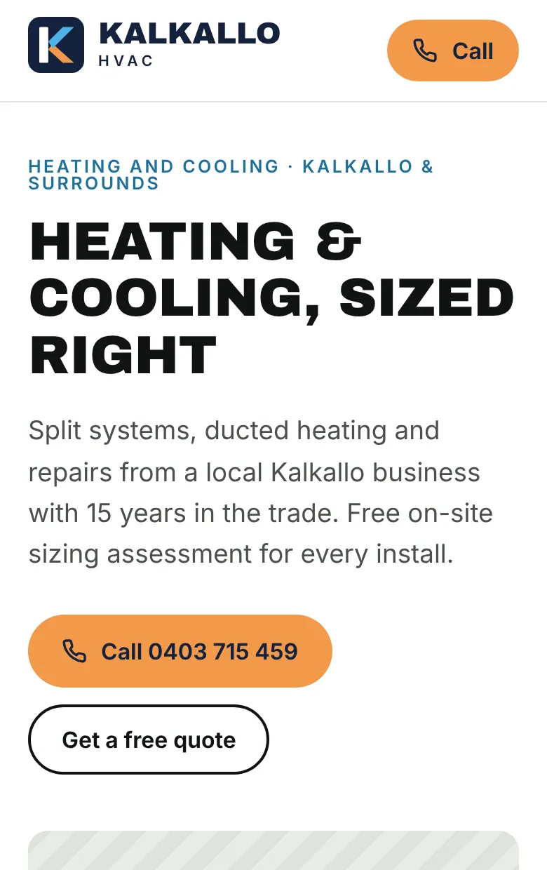 Kalkallo HVAC website on a phone
